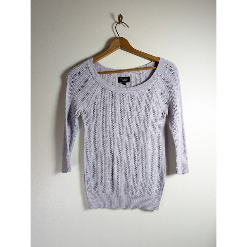 Y2K American Eagle Sweater Women's Small 3/4 Sleeve‎ Cable Knit Fisherman Bella